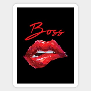 Sassy Boss T-shirt - Biting Lips - Bold Red Lipstick Sticker